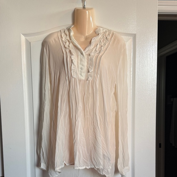 Love Stitch Tops - Love Stitch Cream Blouse with Ruffle Detail - Free Pair of Earrings Included!